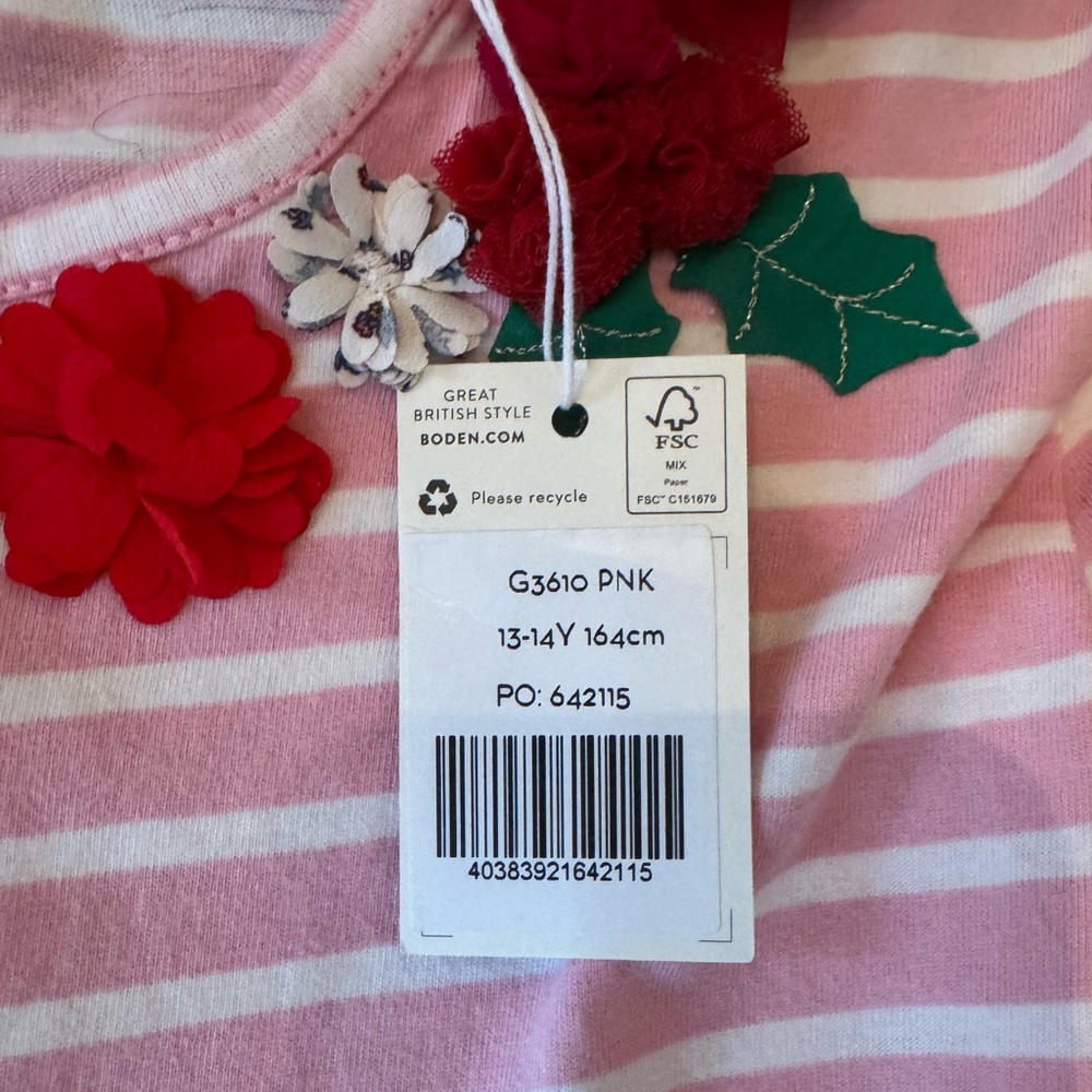 Mini Boden Pink & White Striped Appliquéd Tee -13/14 yrs or small adult-NWT - Picture 2 of 5